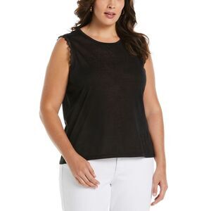 Plus Size Crochet Trim Sleeveless Top